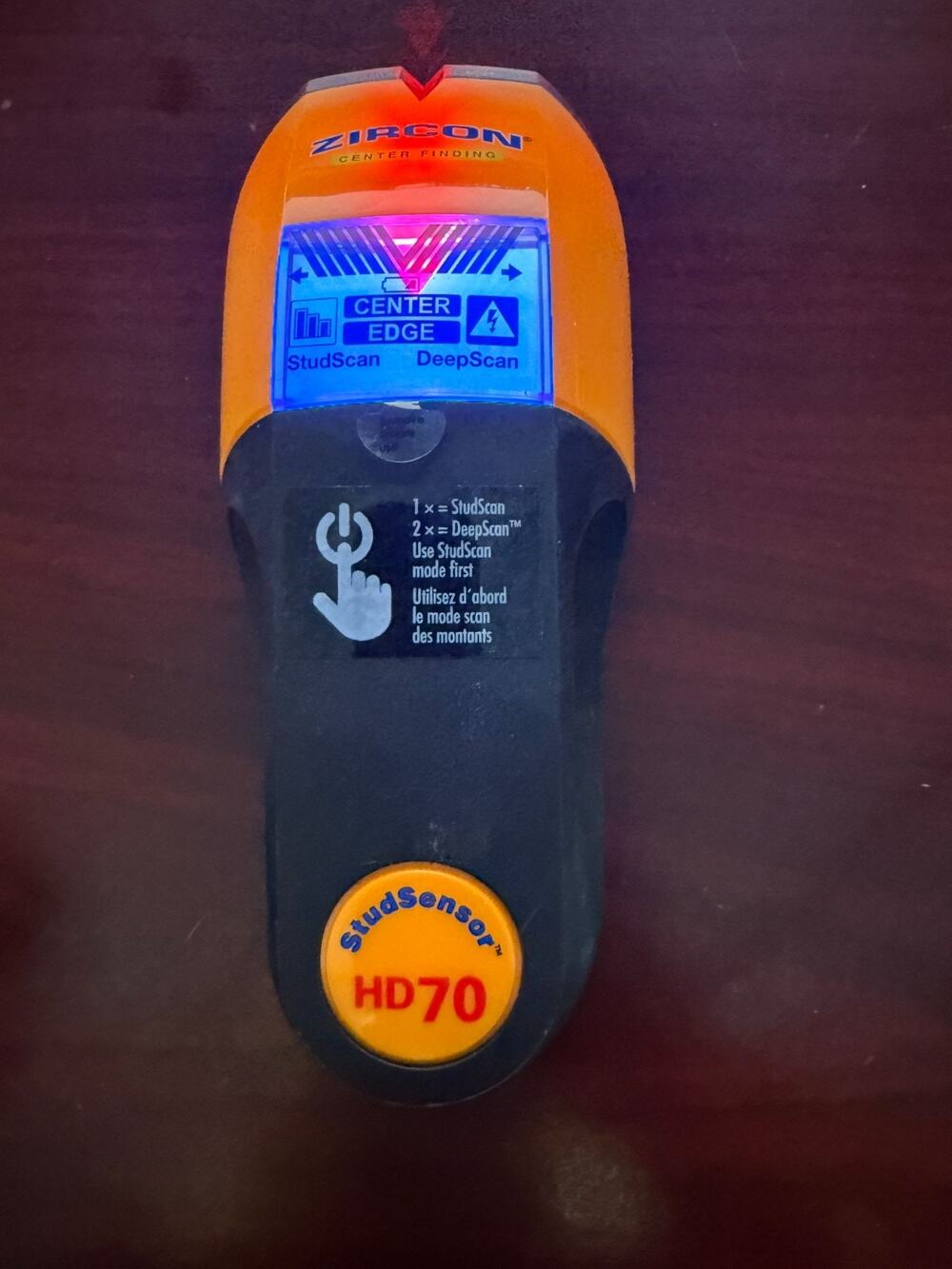 Zircon StudSensor HD70 Stud Finder Deep Scan LED Center Detection Wire Warning